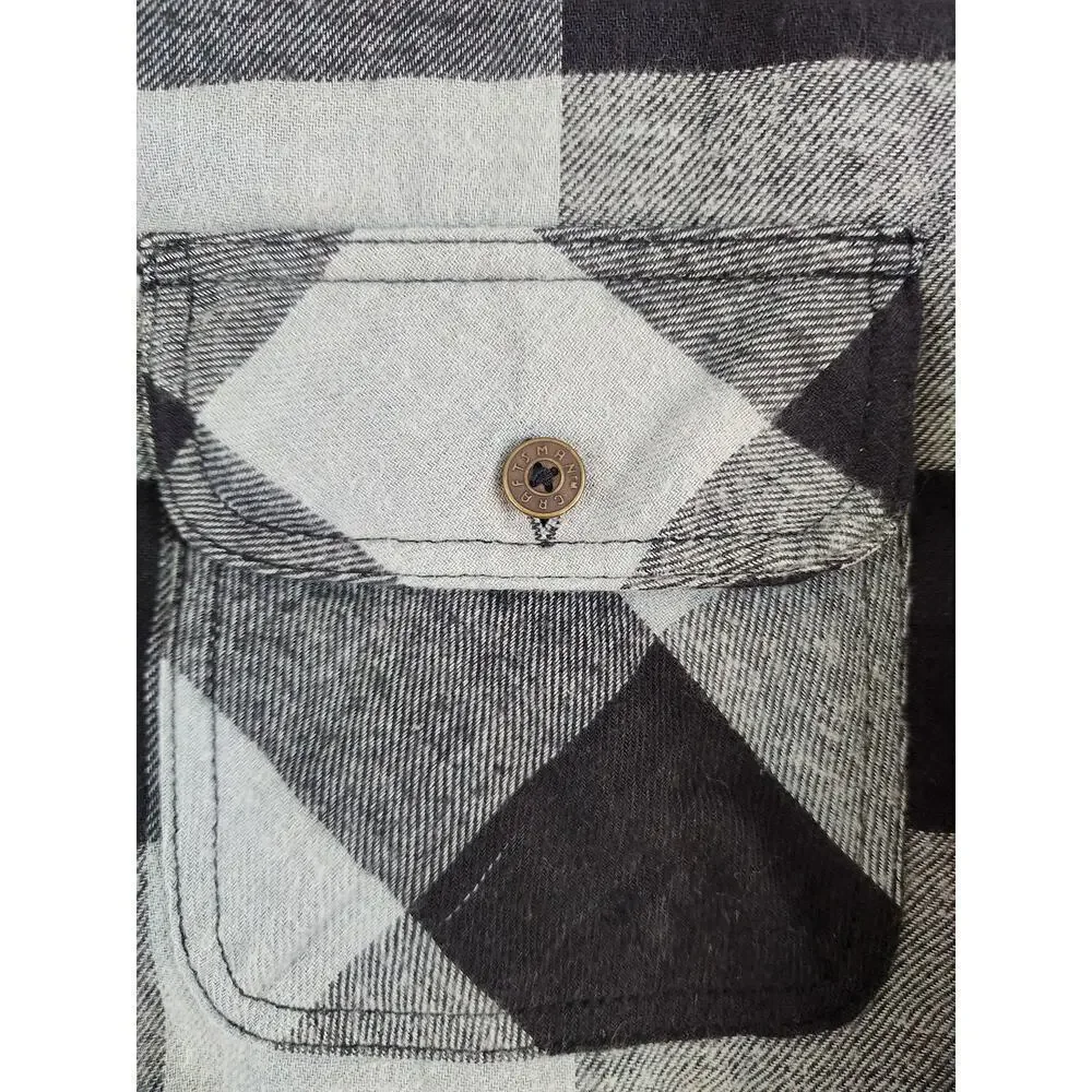 Craftsman hooded flannel jacket quilted lining men's sz XL black gray